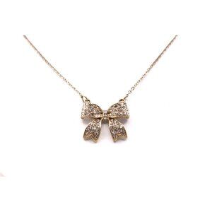 Rhinestone Sparkling Bow Pendant Necklace Gold Tone Vintage Delicate 18"